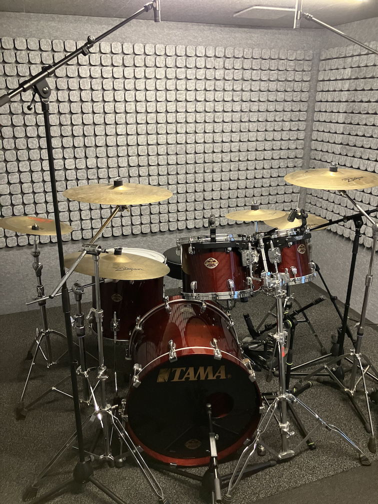 Drum kit in the recording booth